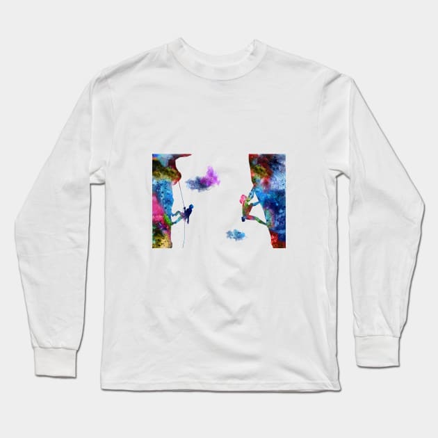 Rock climbing couple Long Sleeve T-Shirt by RosaliArt